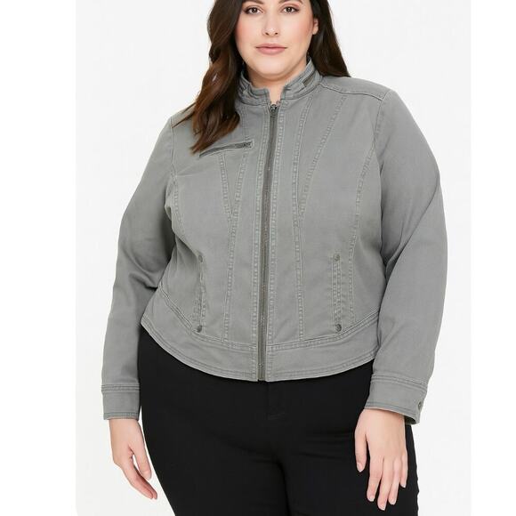 Torrid jacket Olive Green Twill Jacket military bomber high low zip up SZ 1X - Picture 1 of 10